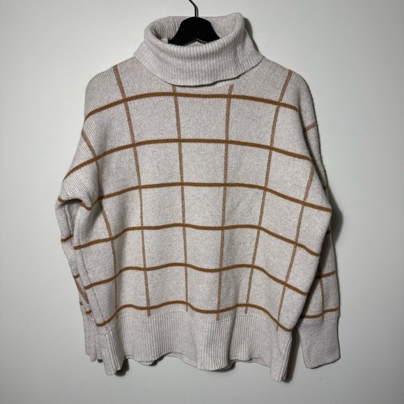 Madewell Pearldale Turtleneck Sweater Windowpane In Cream Size M cotton/wool - Picture 4 of 11